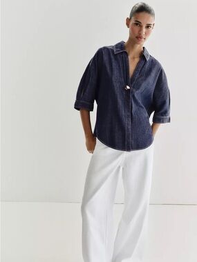 Zara Z1975 Denim Shirt with Gold Appliqué
